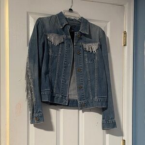 GAP Blue Denim Jacket with Silver Beaded Fringe